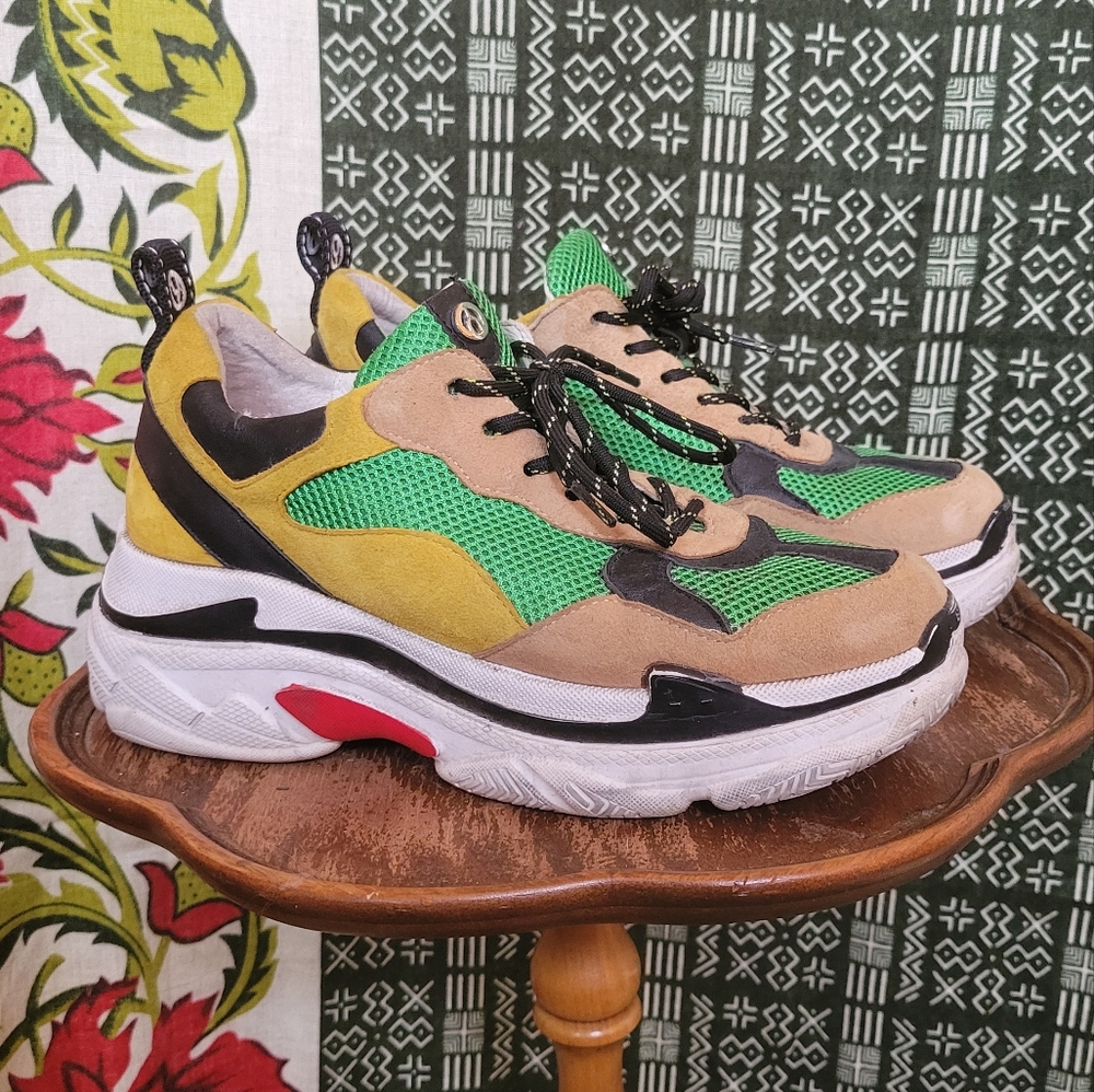 Stylish Green and Tan Women's Sneakers